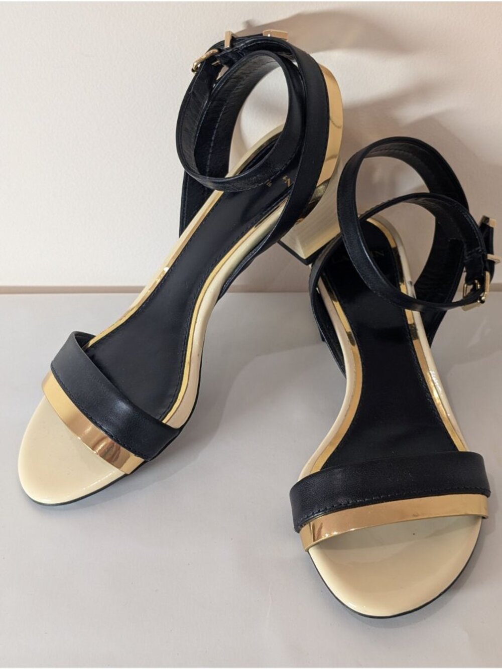 Lanvin Paris Mirror Cube Heel Sandal Black Gold Ivory, EU Size 38